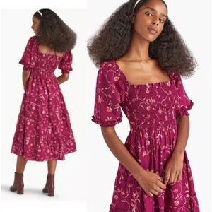 Hill House Nesli Nap Dress Burgundy Botanical Poplin Size Medium